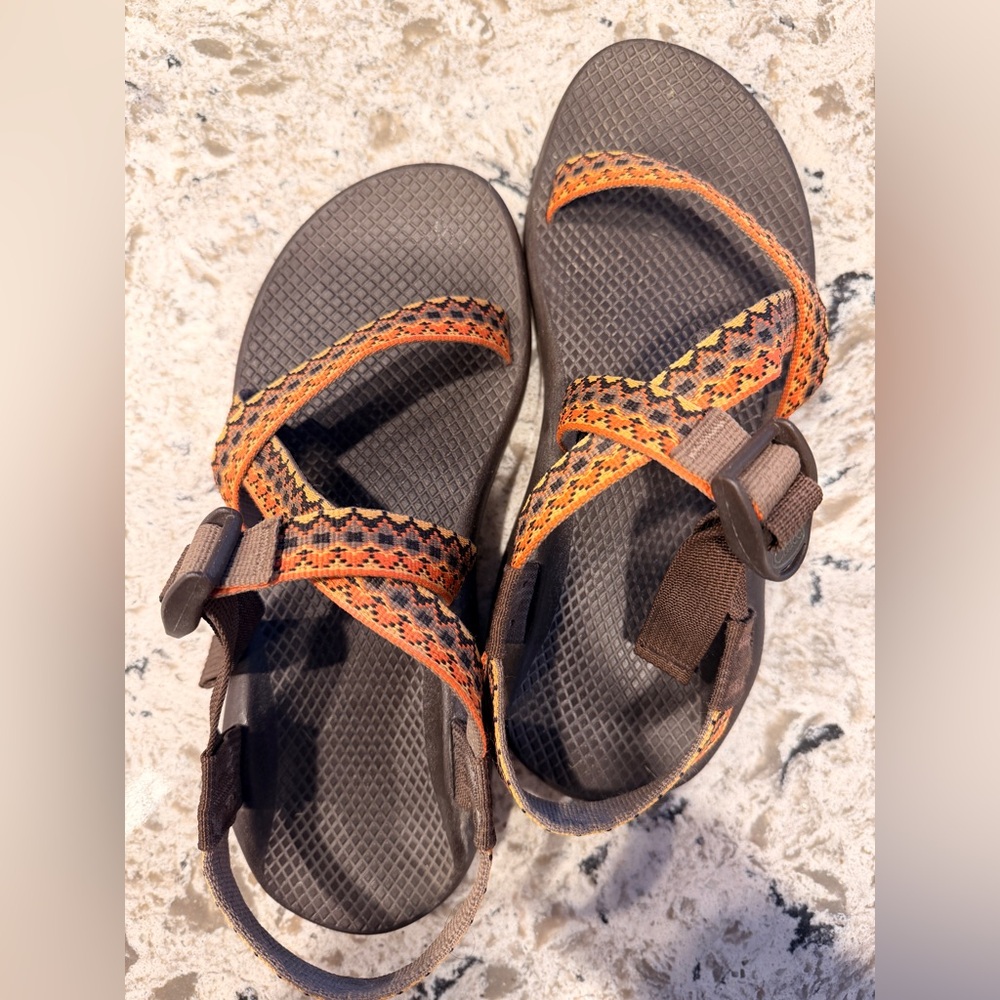 Chaco Women's Sandals with Vibrant Orange and Earthy Brown Straps